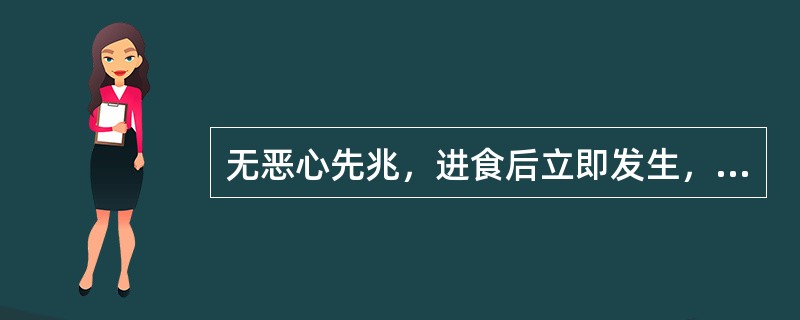 无恶心先兆，进食后立即发生，呕吐不费力，吐完后可再进食，首先考虑（　　）。