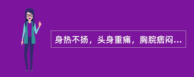 身热不扬，头身重痛，胸脘痞闷，泛恶欲呕，苔黄腻，脉濡数，其证候是（　　）。