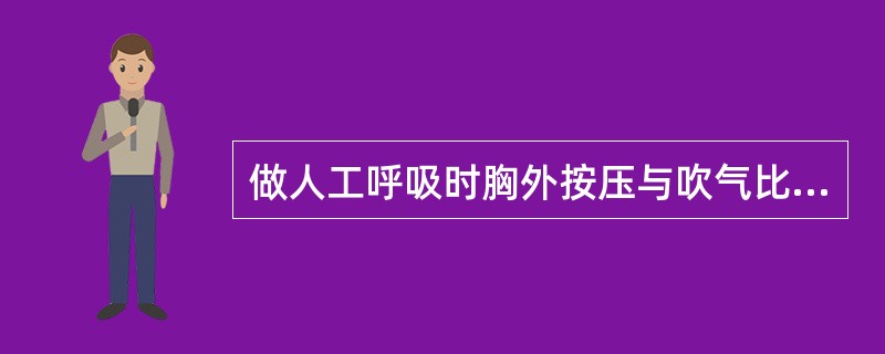 做人工呼吸时胸外按压与吹气比例是（　　）。