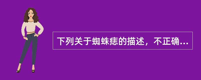 下列关于蜘蛛痣的描述，不正确的是