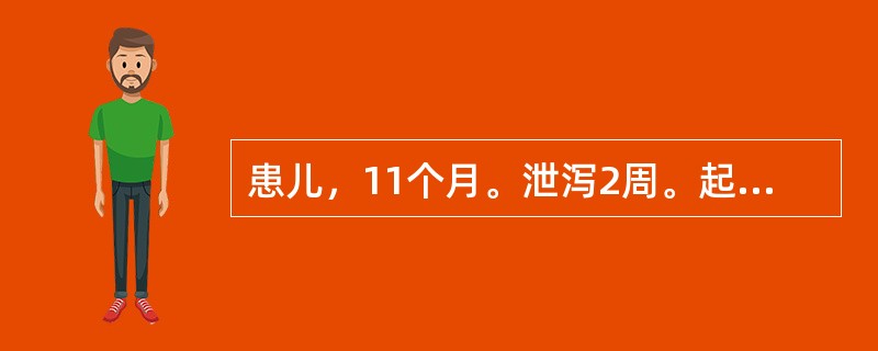 患儿，11个月。泄泻2周。起病时每日泻10多次，经治疗大减，但近日<br />仍日行3～4次，大便稀溏色淡，每于食后作泻，面色萎黄，神疲倦怠，舌<br />质淡，苔薄白。其证候