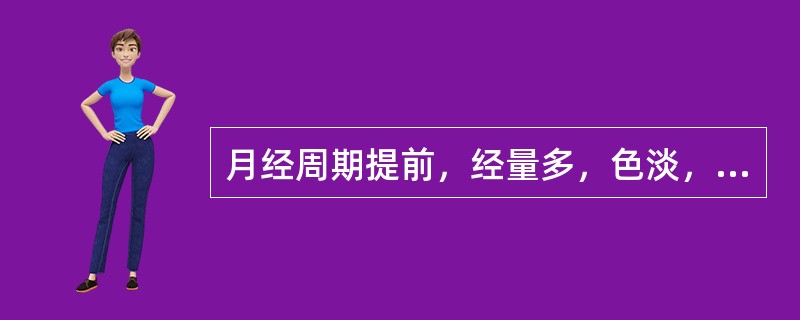 月经周期提前，经量多，色淡，质稀，见于