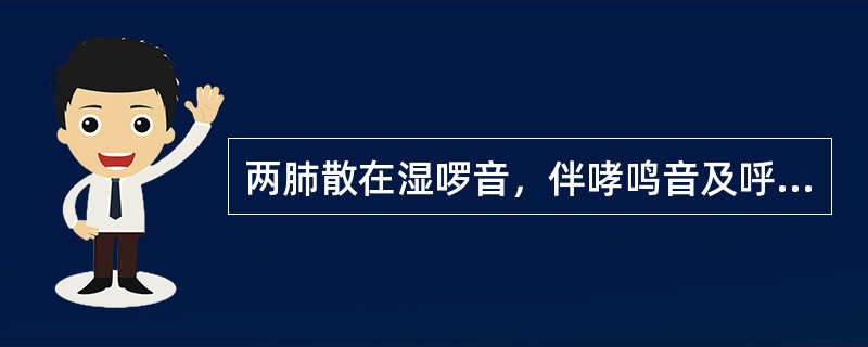两肺散在湿啰音，伴哮鸣音及呼气相延长