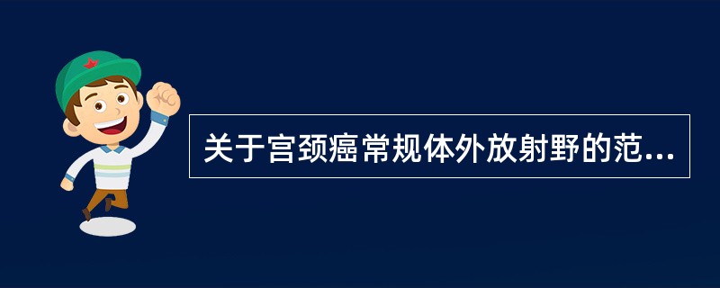 关于宫颈癌常规体外放射野的范围下列说法错误的是（　　）。