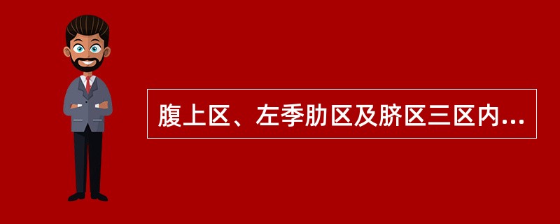 腹上区、左季肋区及脐区三区内、中心点在锁骨中线与肋弓的交点是（　　）。