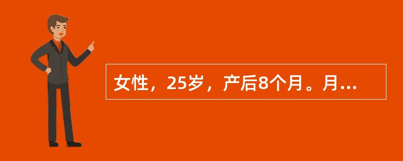 女性，25岁，产后8个月。月经周期延长，基础体温呈双相，但高温相下降迟缓，诊断为