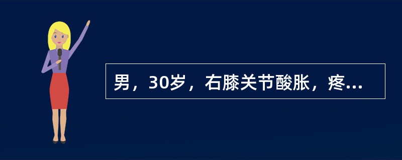 男，30岁，右膝关节酸胀，疼痛不适5个月，X线检查如图所示，最可能的诊断是<img border="0" style="width: 300px; height: