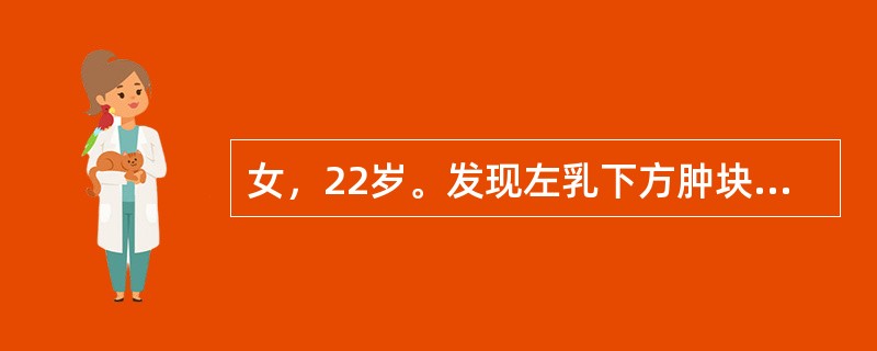 女，22岁。发现左乳下方肿块，活动，光滑，与皮肤无粘连，2个月来，肿块无明显增大，腋窝淋巴结阴性，有乳癌家族史。较可能的诊断是