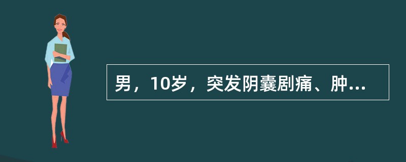 男，10岁，突发阴囊剧痛、肿胀。超声检查显示：睾丸轻度肿大，中等回声，2～3小时后复查睾丸回声尚均匀，睾丸内血流信号消失。最可能的诊断为