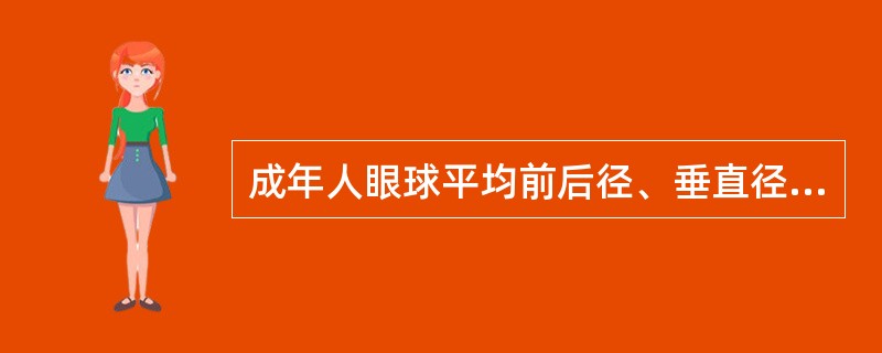 成年人眼球平均前后径、垂直径、水平径分别为