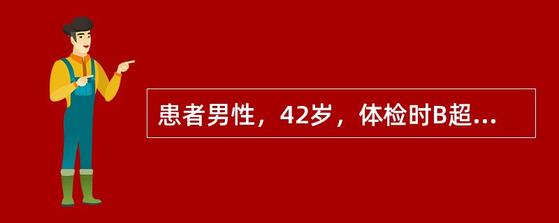 患者男性，42岁，体检时B超发现肝内多发实质占位性病变，无寒战、高热等症状，否认乙肝、肝硬化及血吸虫病史。查体：肝肋下未扪及，Hb 105g／L，WBC 5.3×109／L，血AFP 6.1μg／L，