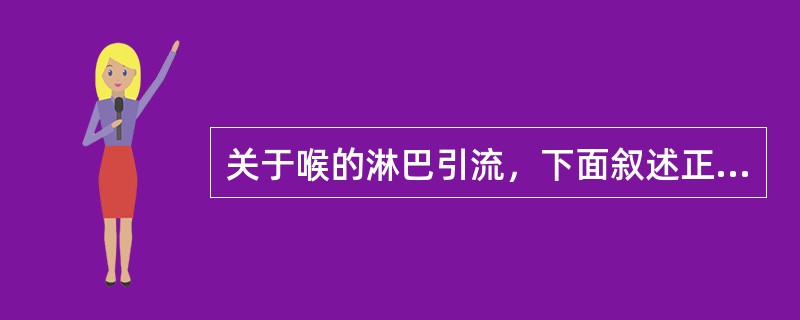 关于喉的淋巴引流，下面叙述正确的是（　　）。