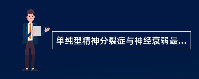 单纯型精神分裂症与神经衰弱最主要的鉴别点在于（　　）。