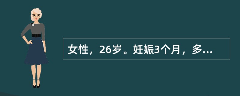 女性，26岁。妊娠3个月，多食，怕热，易怒，甲状腺稍大。血FT3↑，FT4↑，TSH↓。诊断为（　）。