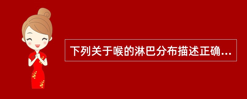 下列关于喉的淋巴分布描述正确的是（　　）。