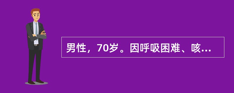 男性，70岁。因呼吸困难、咳出泡沫样痰入院。胸部X线平片如下图。右中肺野斜行线状影（箭头）为（　）。<br /><img border="0" style=&qu