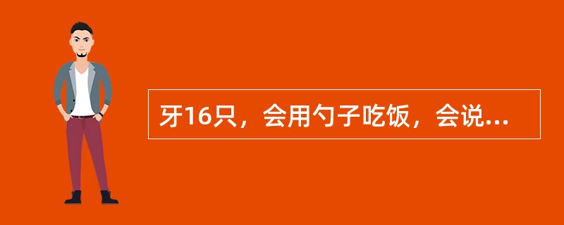牙16只，会用勺子吃饭，会说2～3个字构成的句子，最可能的年龄是