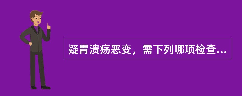 疑胃溃疡恶变，需下列哪项检查确诊？（　　）