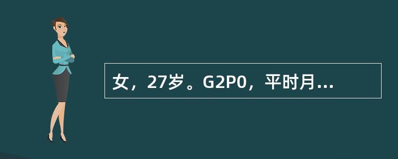 女，27岁。G2P0，平时月经规律，停经40天，右下腹剧痛4小时伴头晕、肛门坠胀感。查体：血压90/60mmHg，面色苍白，痛苦面容，腹部轻度肌紧张，压痛，反跳痛，尤以右下腹为著，移动性浊音（+），妇