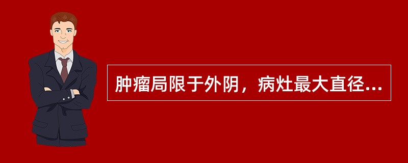 肿瘤局限于外阴，病灶最大直径为1cm，淋巴结无转移