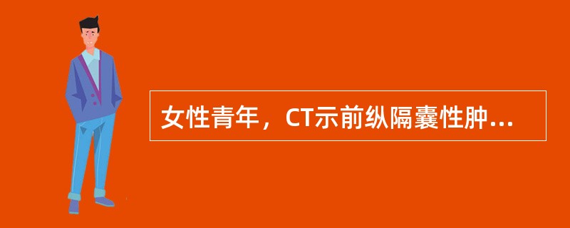 女性青年，CT示前纵隔囊性肿物，内有脂肪-液体平面，增强扫描出现边缘环状强化。最可能的诊断是（　　）。