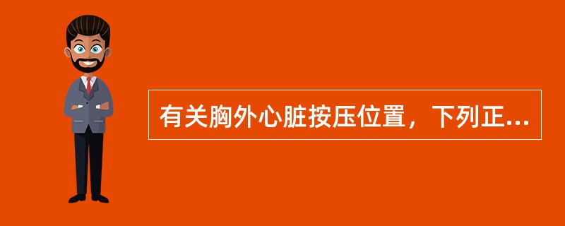 有关胸外心脏按压位置，下列正确的是（　　）。