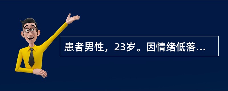 患者男性，23岁。因情绪低落，凭空闻声，想自杀2周入院。2周前工作调动不满意，渐出现心情不好，情绪低落，有时凭空听到有人讲自己工作能力不行，没本事，感觉单位同事看自己的眼神中都流露出蔑视，患者为此想自