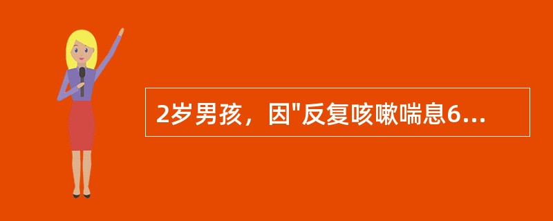 2岁男孩，因"反复咳嗽喘息6个月"入院。患儿间断出现咳嗽喘息，夜间重，有时低热。体格检查：双肺可闻及哮鸣音和粗细湿啰音，外周血WBC7×109/L，N0.48，L0.52。<
