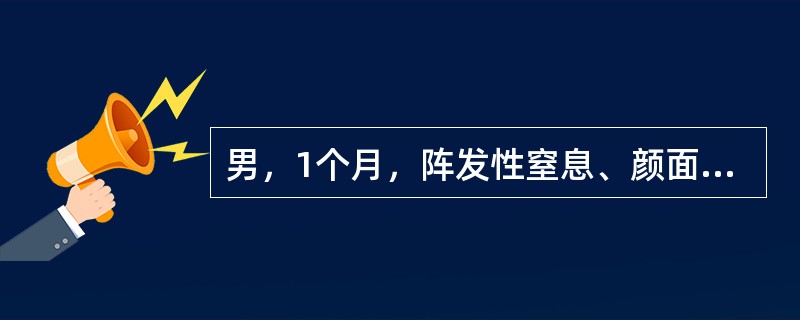 男，1个月，阵发性窒息、颜面发绀3次，有时伴吸气性喘鸣，每次持续数10s至1min，能自行缓解，发作无明显诱因。出生史正常，近日夜间易惊，查体无异常。患儿系人工喂养，未添加维生素D和钙剂，母孕期有频繁