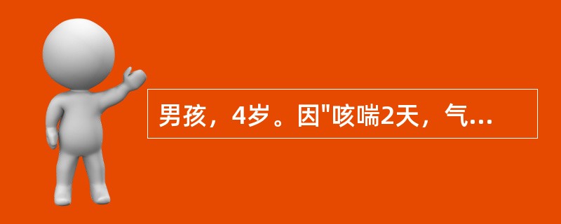 男孩，4岁。因"咳喘2天，气喘加剧半天"就诊。查体：体温正常，呼气性呼吸困难，口唇微绀，听诊两肺广泛哮鸣音，心率140次/分，既往有哮喘发作史5次，有过敏史，其母亦有哮喘史。立即选