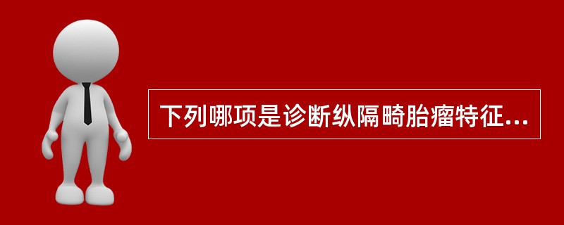 下列哪项是诊断纵隔畸胎瘤特征性的CT征象（　　）。