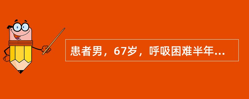 患者男，67岁，呼吸困难半年余，结合影像学检查，最可能的诊断是（　　）。<br /><img border="0" style="width: 201p