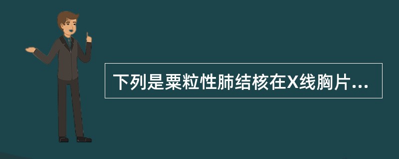 下列是粟粒性肺结核在X线胸片的特征的是（　　）。