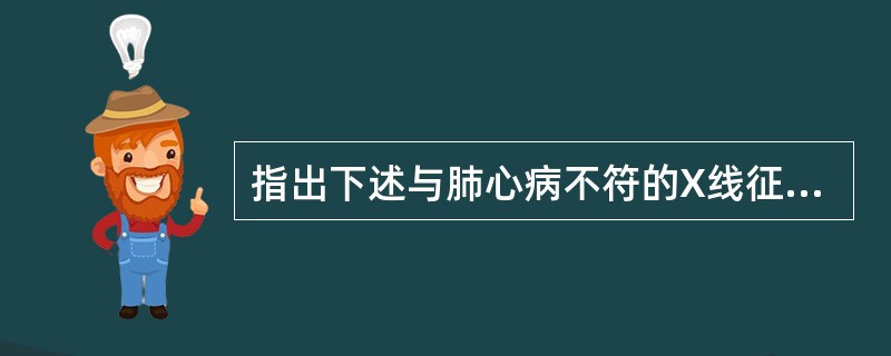 指出下述与肺心病不符的X线征象（　　）。