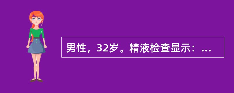 男性，32岁。精液检查显示：精子计数32×109／L，精子活率65％，精子活力a和B级精子占58％，正常形态精子占42％，白细胞数为2／HPF。此患者精液检查异常的是（）