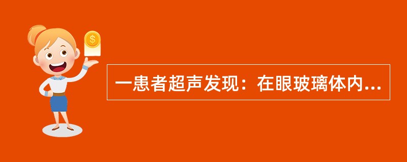 一患者超声发现：在眼玻璃体内有一蘑菇状实性肿物自球壁向前方突出，边缘清楚、规整，内部回声渐次衰减至球后壁时变为无回声区。病灶部位的脉络膜较周围部位回声低，表现为“脉络膜凹陷”伴继发性视网膜脱离。此患者