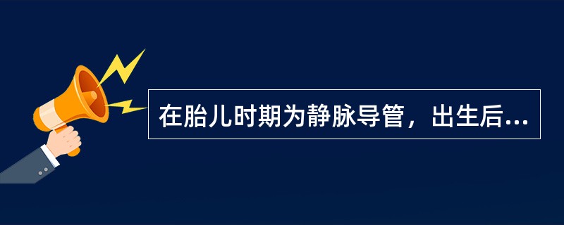 在胎儿时期为静脉导管，出生后闭锁而呈纤维索，称为（　　）。