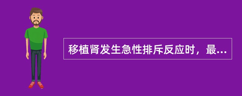 移植肾发生急性排斥反应时，最明显的征象是（　　）。