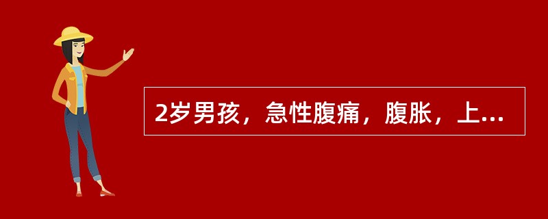 2岁男孩，急性腹痛，腹胀，上腹可扪及横向走行包块，超声纵断表现为多层强弱回声团，脐周肠管呈持续充盈状。最可能的疾病是（　　）。