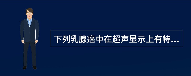 下列乳腺癌中在超声显示上有特征性的是（　　）。