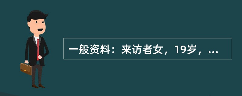 一般资料：来访者女，19岁，学生。主要问题：来访者为某重点中学的学生，学习成绩一直较好，在模拟考试中发挥正常，预计可以考入重点大学。但高考成绩出来后，她竟然没有达到普通大学的录取分数线。来访者觉得犹如