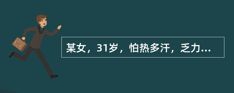 某女，31岁，怕热多汗，乏力，多食易饥3个月就诊。查体：心律齐，心率120次/分钟，双手颤抖，甲状腺Ⅱ°肿大。最可能的诊断是（　　）。 
