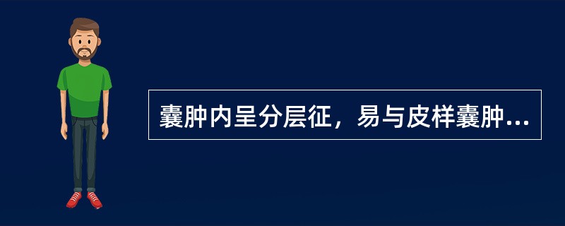 囊肿内呈分层征，易与皮样囊肿混淆的是（　　）。
