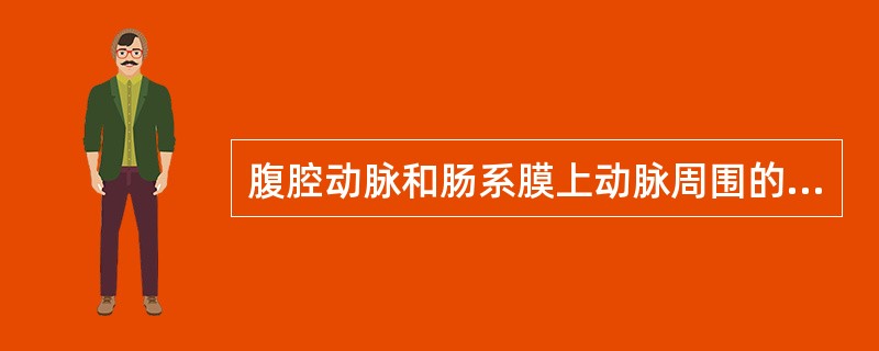 腹腔动脉和肠系膜上动脉周围的及大网膜中的脂肪组织呈