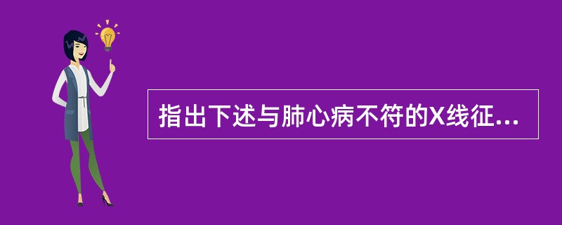 指出下述与肺心病不符的X线征象（）
