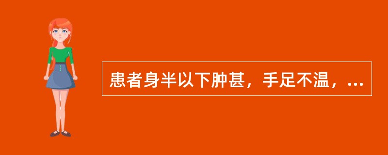 患者身半以下肿甚，手足不温，口中不渴，胸腹胀满，大便溏薄，舌苔白腻，脉沉弦而迟者。治宜（）