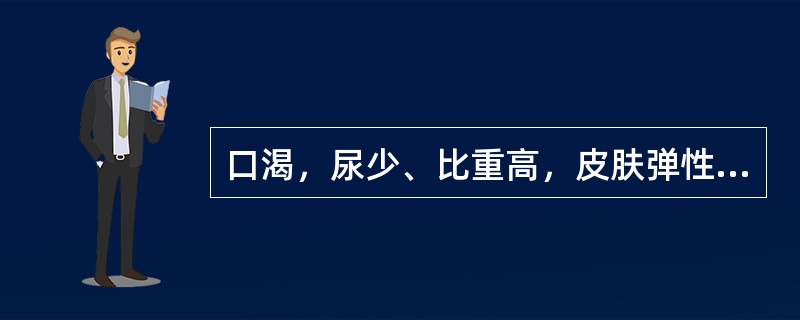 口渴，尿少、比重高，皮肤弹性差属于（）。