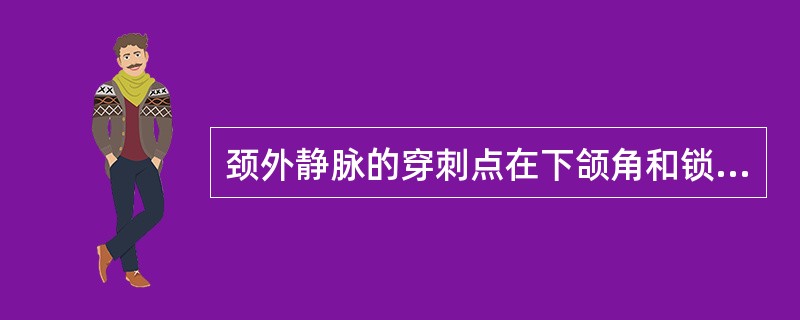 颈外静脉的穿刺点在下颌角和锁骨上缘中点连线之下1／3处。颈内静脉的外缘。（）