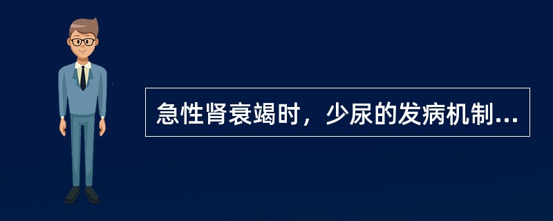 急性肾衰竭时，少尿的发病机制是（）