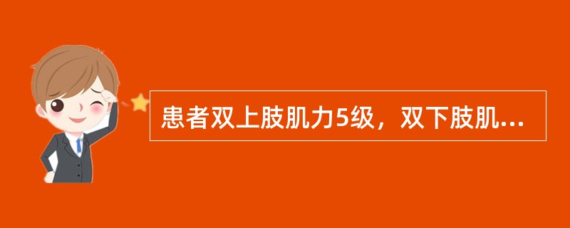 患者双上肢肌力5级，双下肢肌力3级，双侧膝腱反射活跃，双侧巴宾斯基征（+），其病变部位最可能是（）